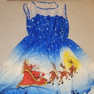Women's Plus Size Blue Santa and Reindeer Dress 4x Fits A 2X